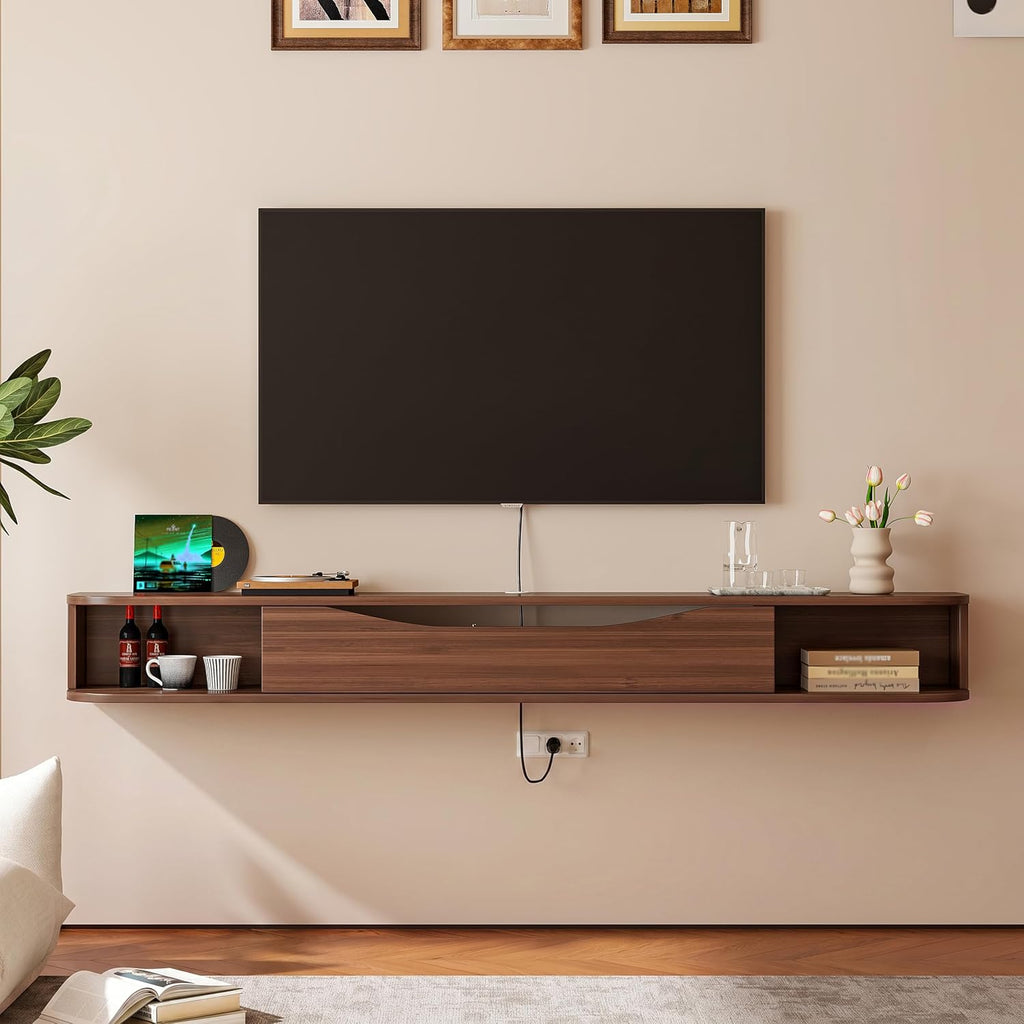 Walnut Floating Wall Mount TV Storage Console Cabinet