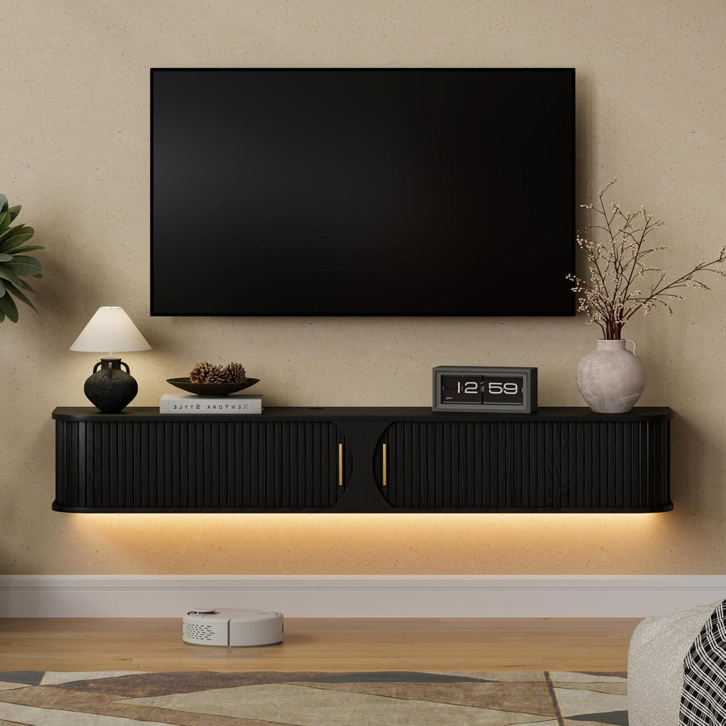 Floating LED TV Stand Power Outlet Living Room Console
