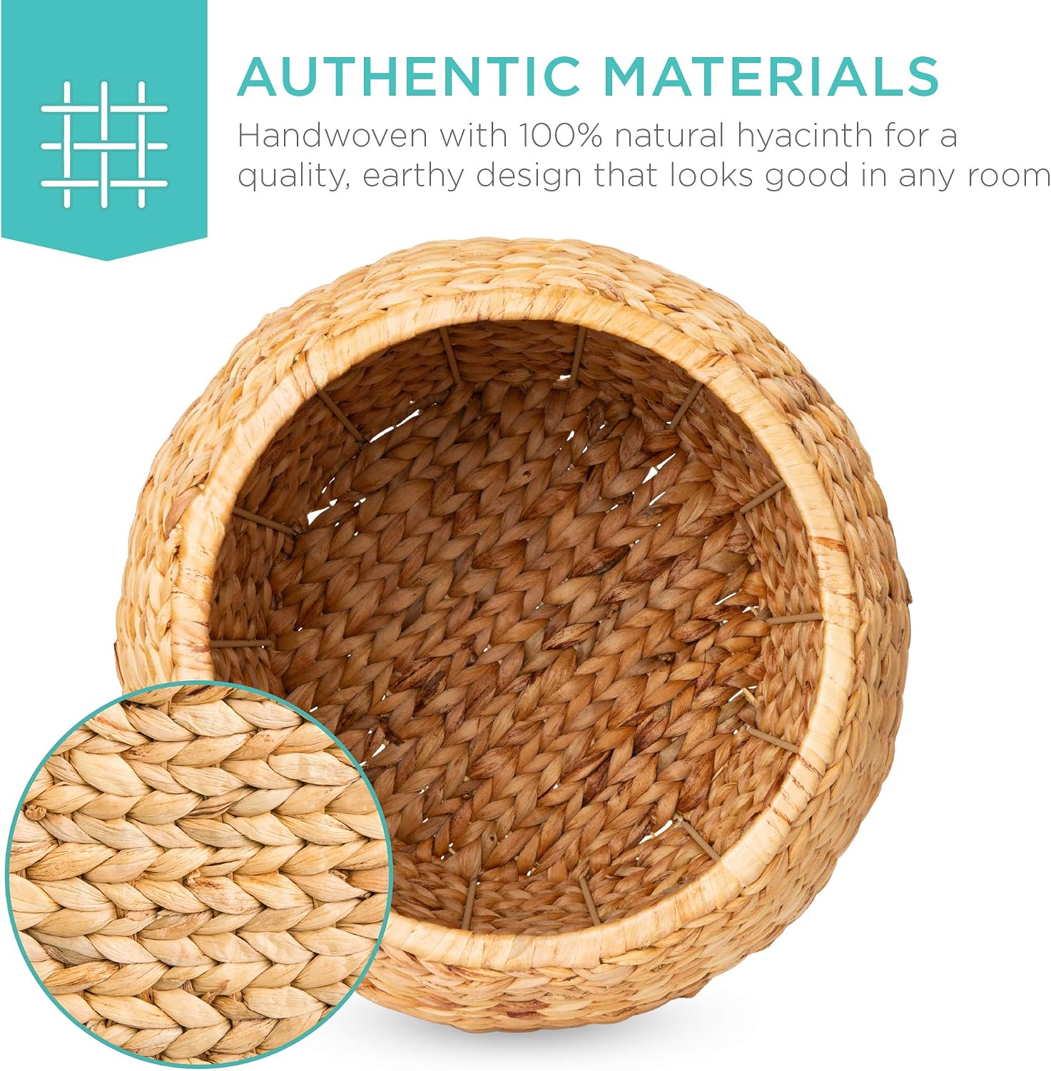 Natural Handwoven Hyacinth Lidded Storage Organizer