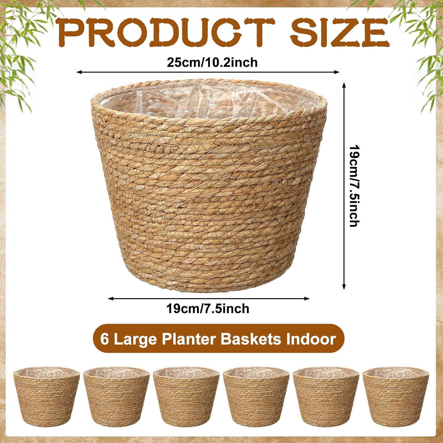 Natural Seagrass Planter Baskets 6 Pack Plant Pot Covers