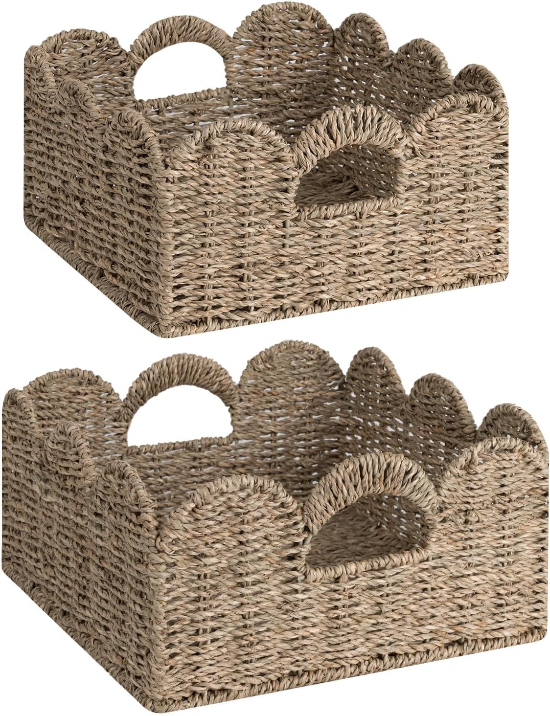 Scalloped Seagrass Baskets 2 Pack Home Storage Decor