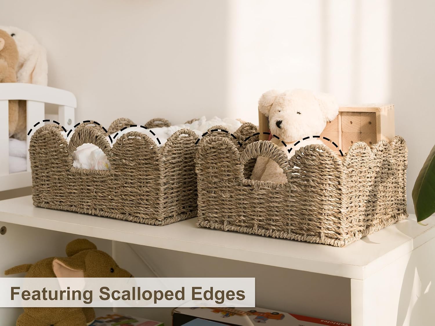 Scalloped Seagrass Baskets 2 Pack Home Storage Decor