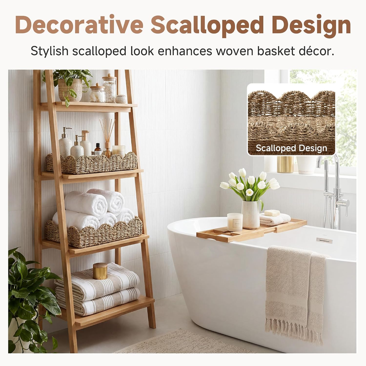 Scalloped Seagrass Trays 2 Pack Shelf Storage Baskets