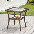 Brown Wicker Square Side Table Outdoor Patio Furniture