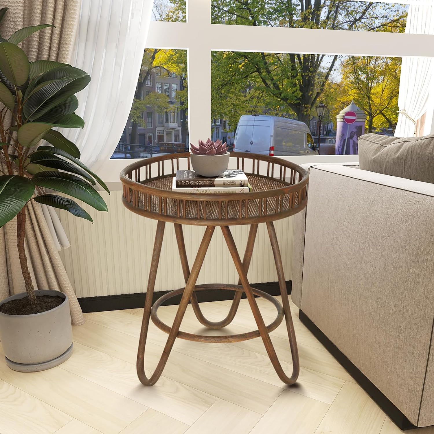 Wicker Tray Top Rattan Side Table