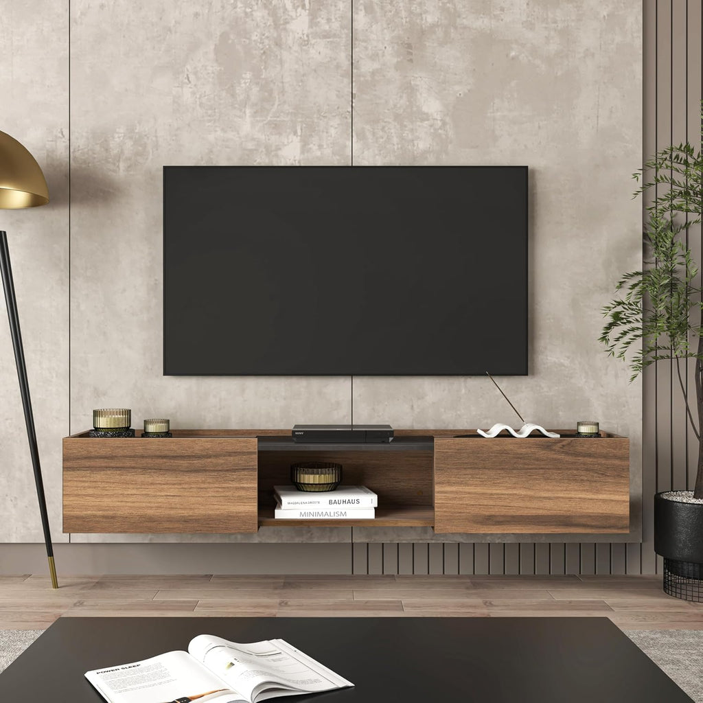 Walnut Mid Century Floating Wall TV Media Console