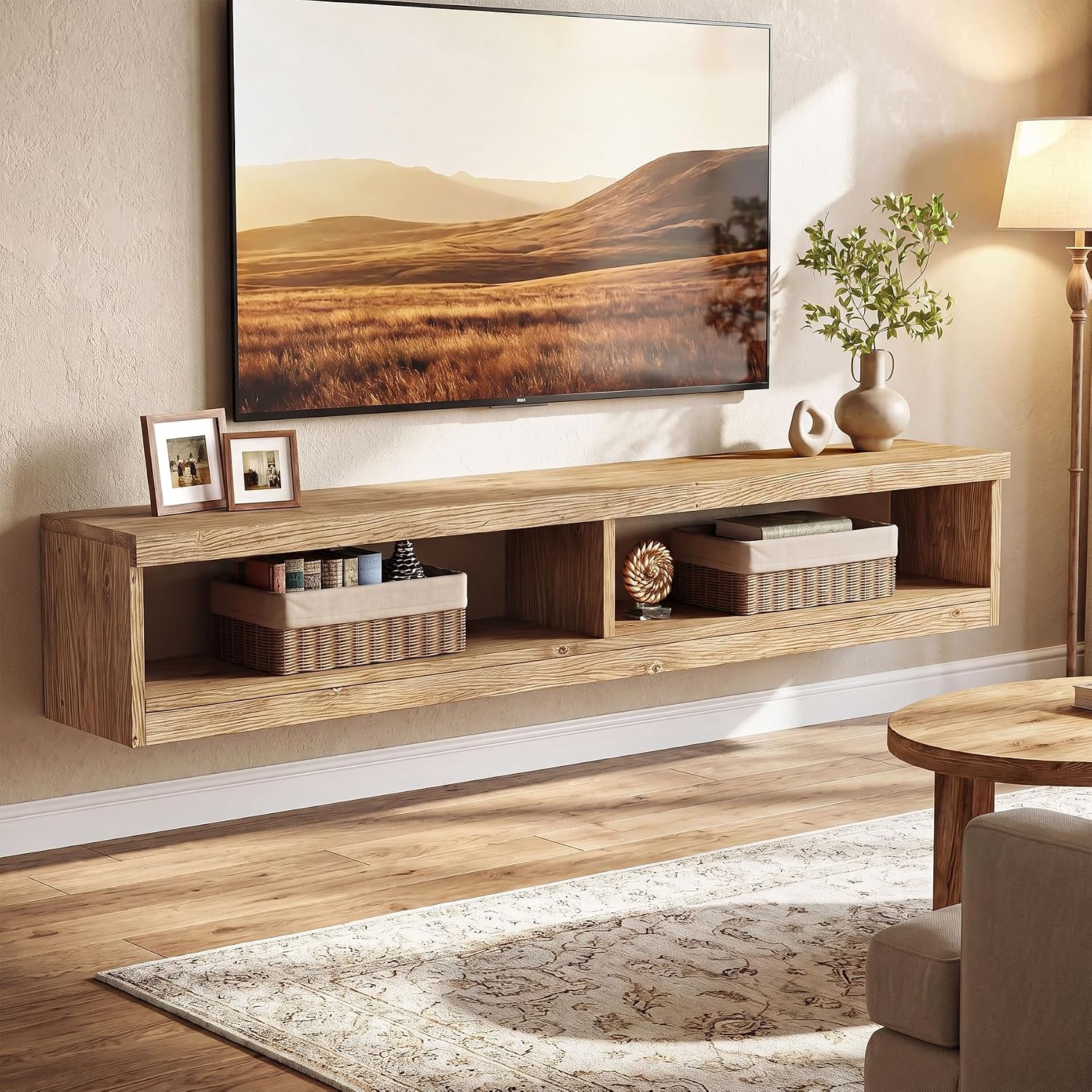 Brown Farmhouse Wood Floating TV Media Console