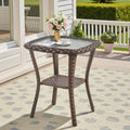 Brown Square Wicker Side Table All Weather Patio Furniture