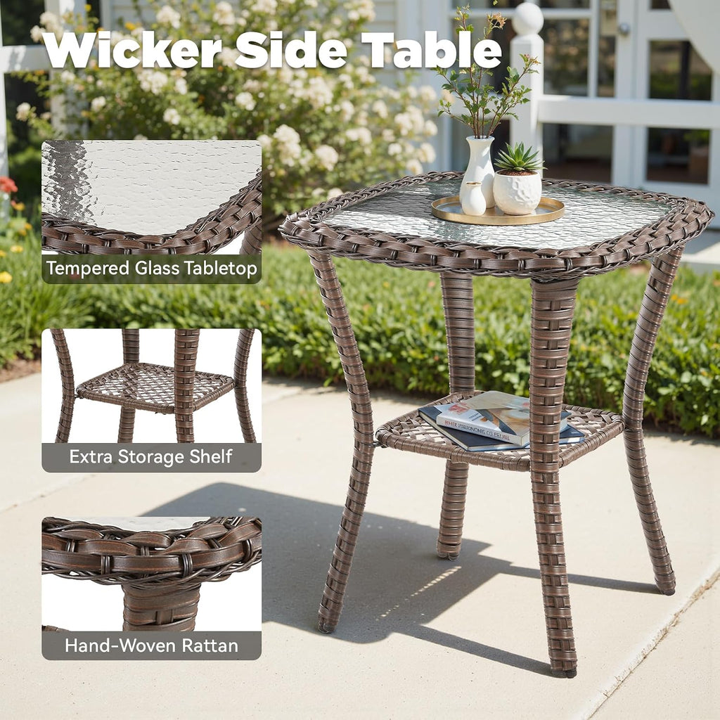 Brown Square Wicker Side Table All Weather Patio Furniture