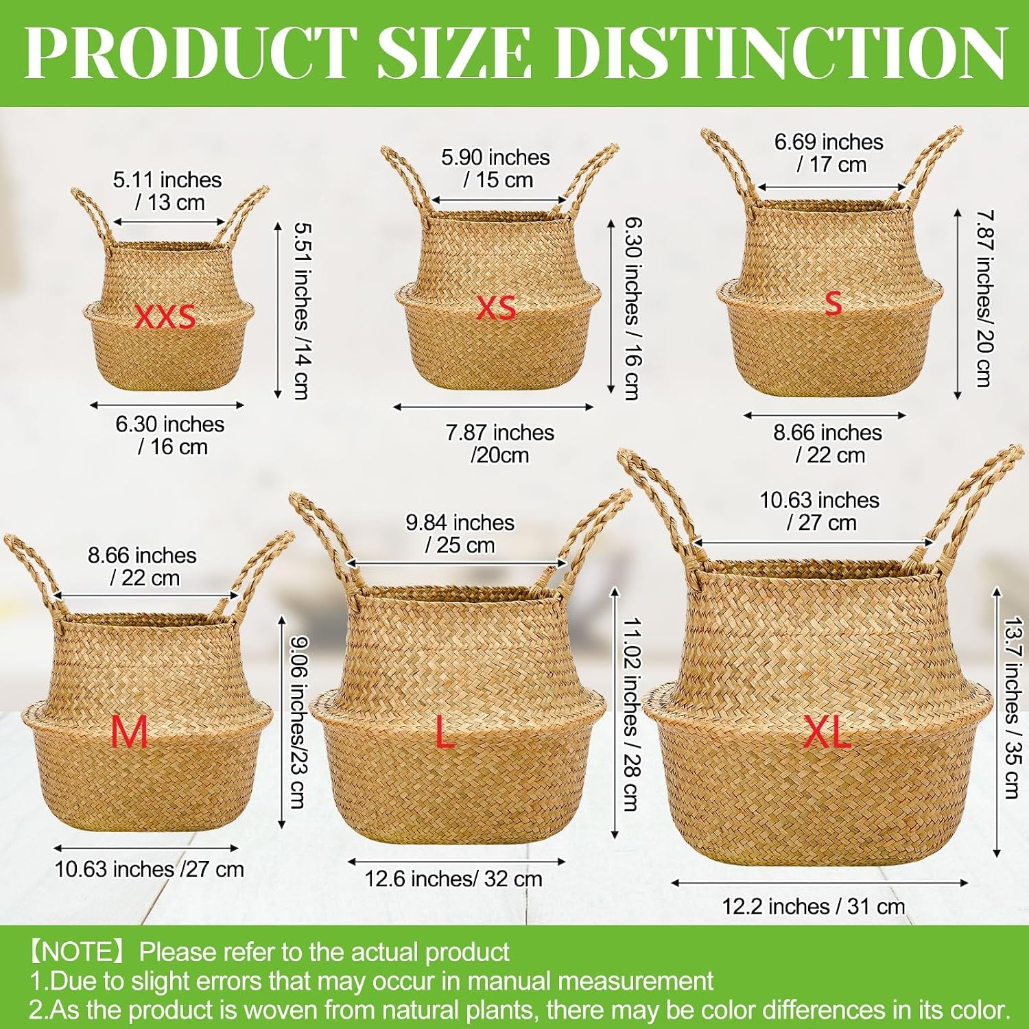 Natural Boho Belly Baskets 4 Pack Indoor Plant Planters