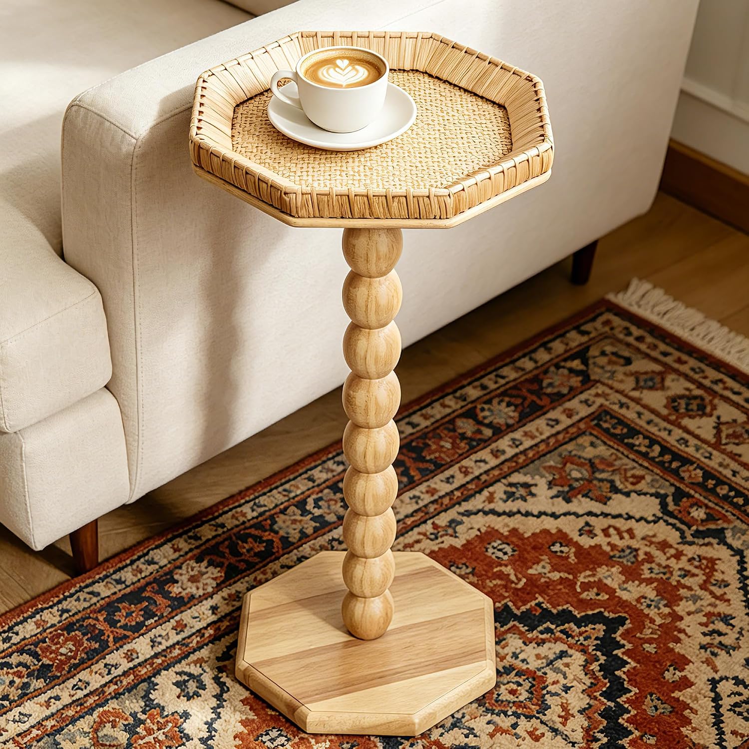 Rattan Flower Wooden Side Table