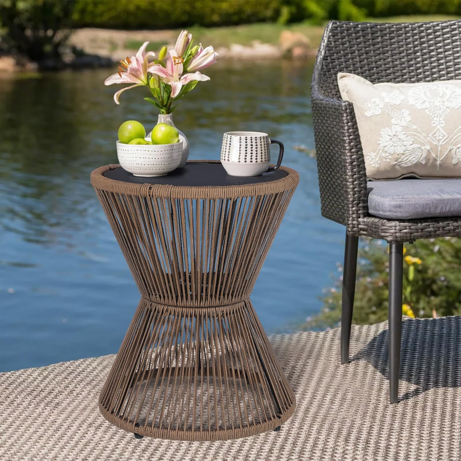 Hourglass Rope Glass Side Table