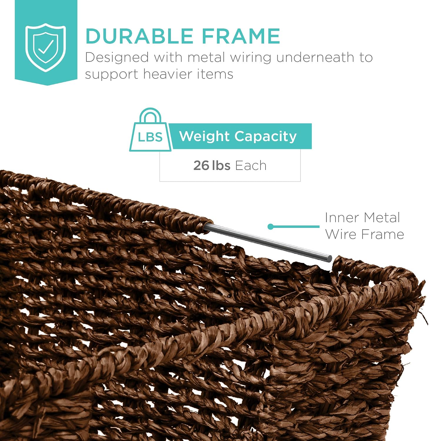 Brown Handwoven Seagrass Baskets 4 Pack Storage Totes
