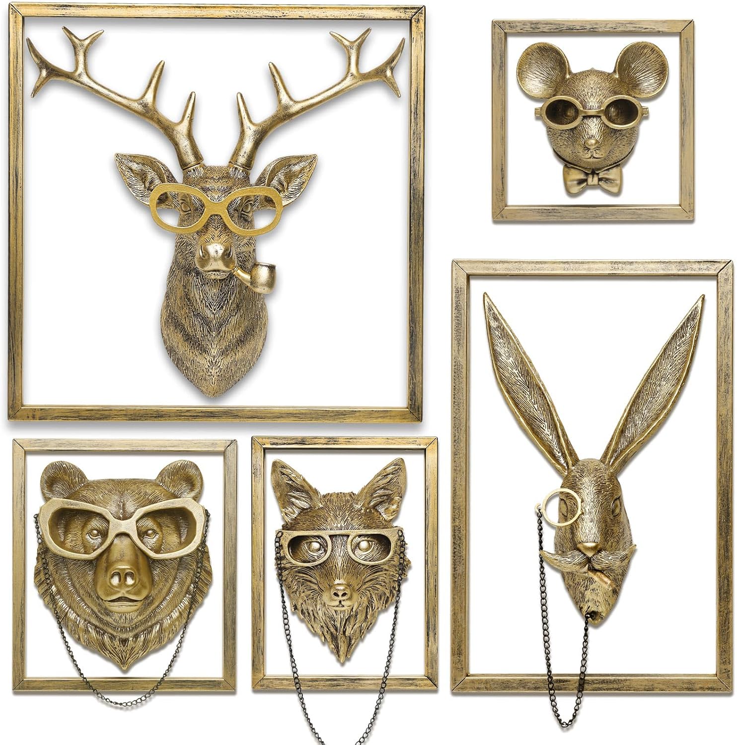 Gold Animal Head Wall Sculpture Set