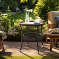 Brown Rattan Round Side Table Glass Top Patio Furniture