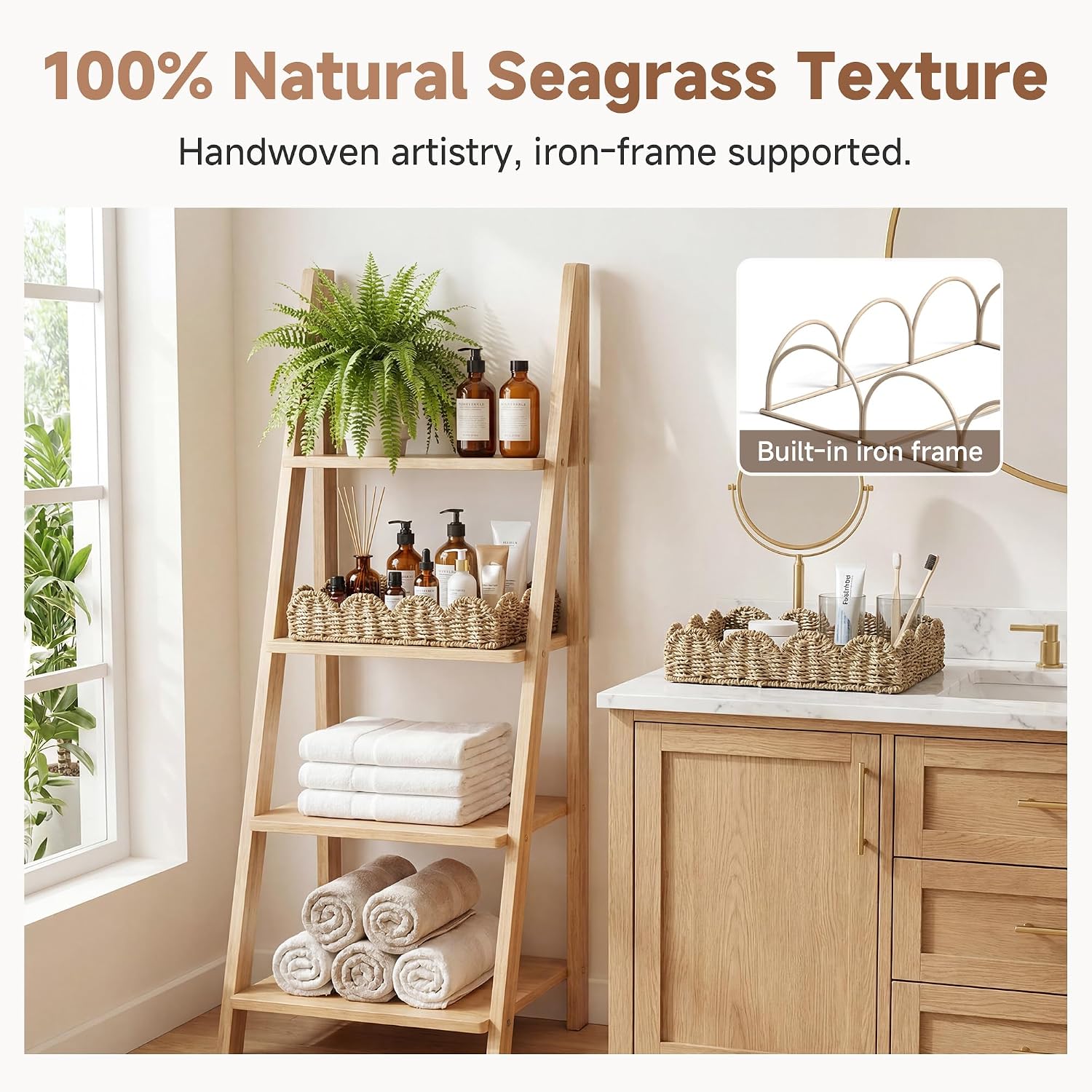 Scalloped Seagrass Trays 2 Pack Shelf Storage Baskets