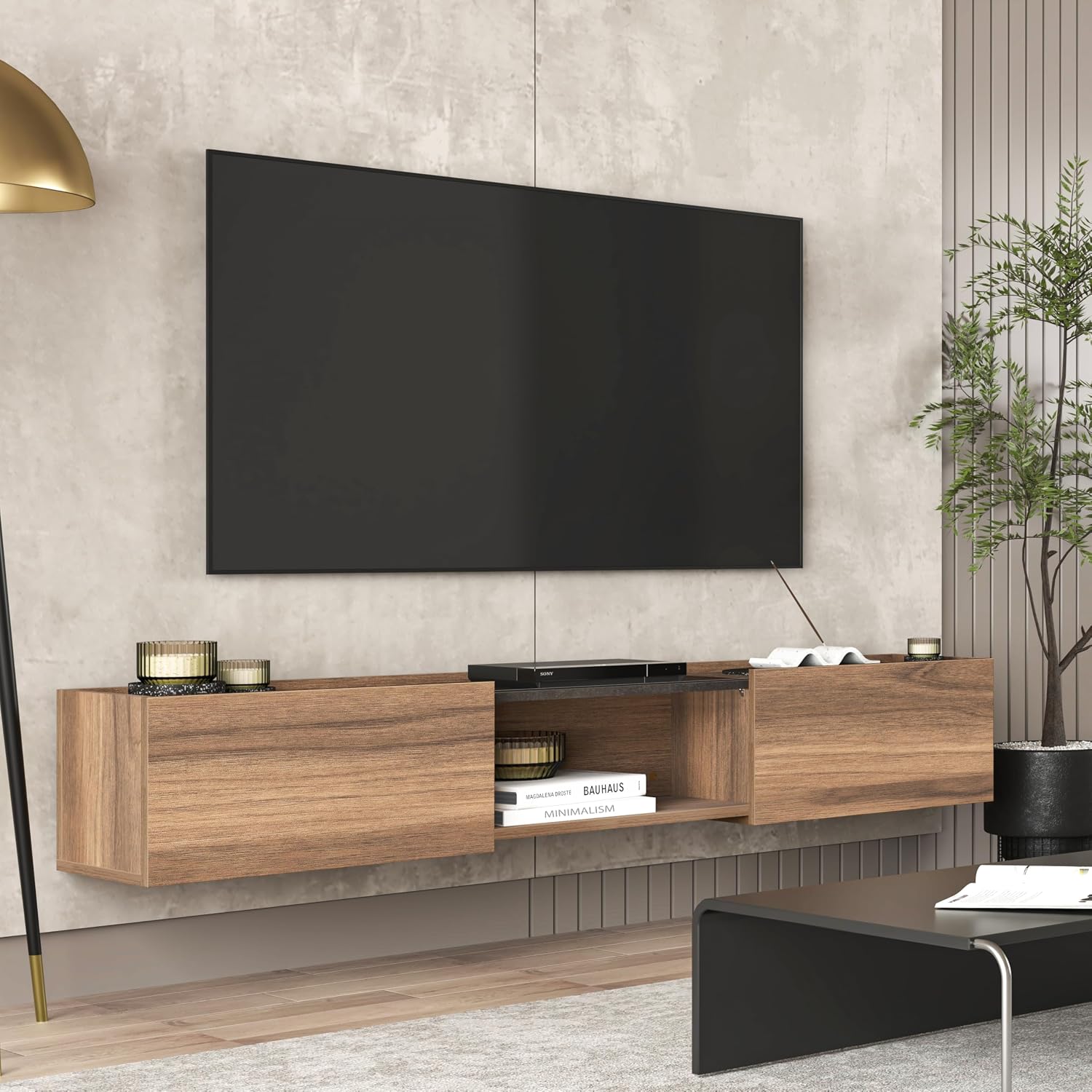 Walnut Mid Century Floating Wall TV Media Console