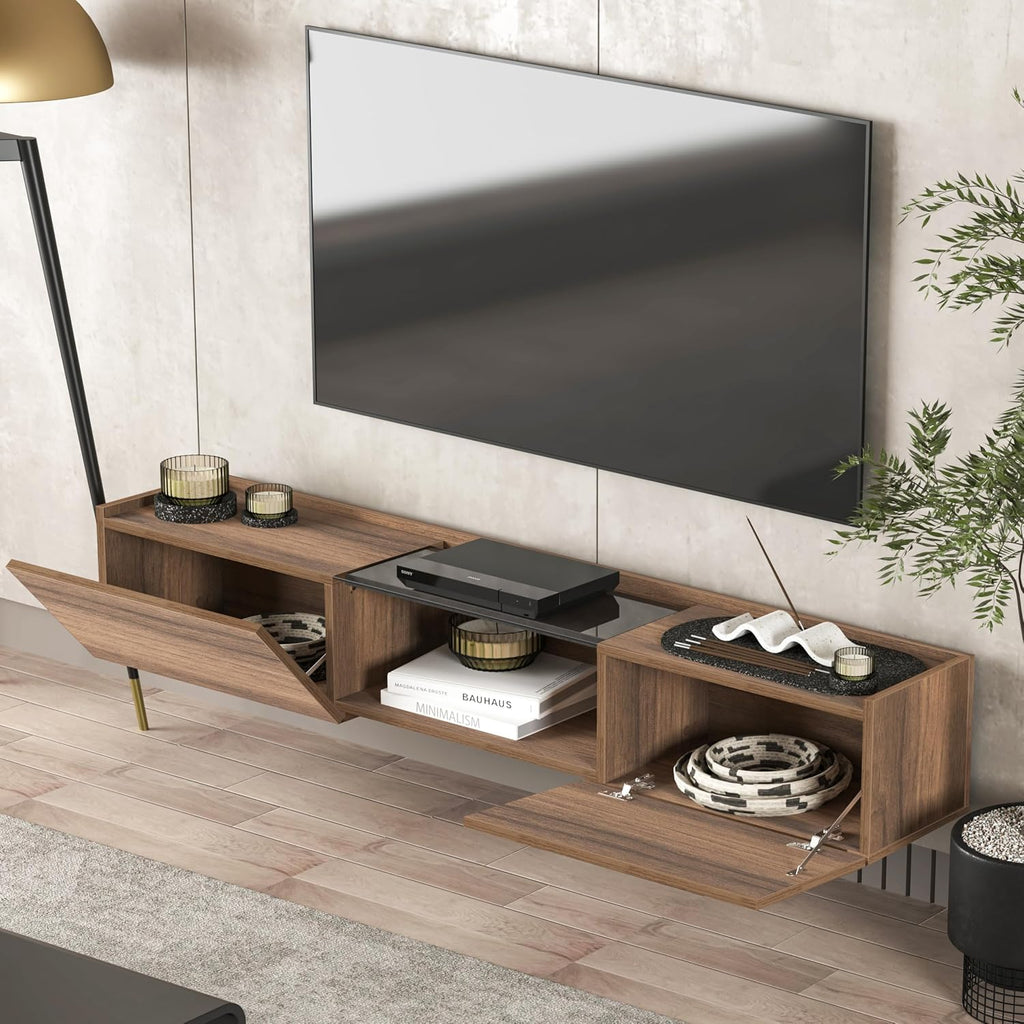 Walnut Mid Century Floating Wall TV Media Console