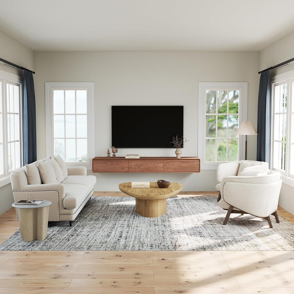 Walnut Floating TV Stand Three Drawer Media Console