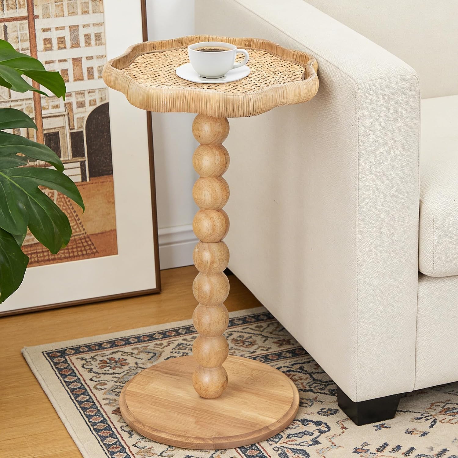 Rattan Flower Wooden Side Table