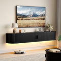 Walnut Fluted LED TV Stand Power Outlet Console