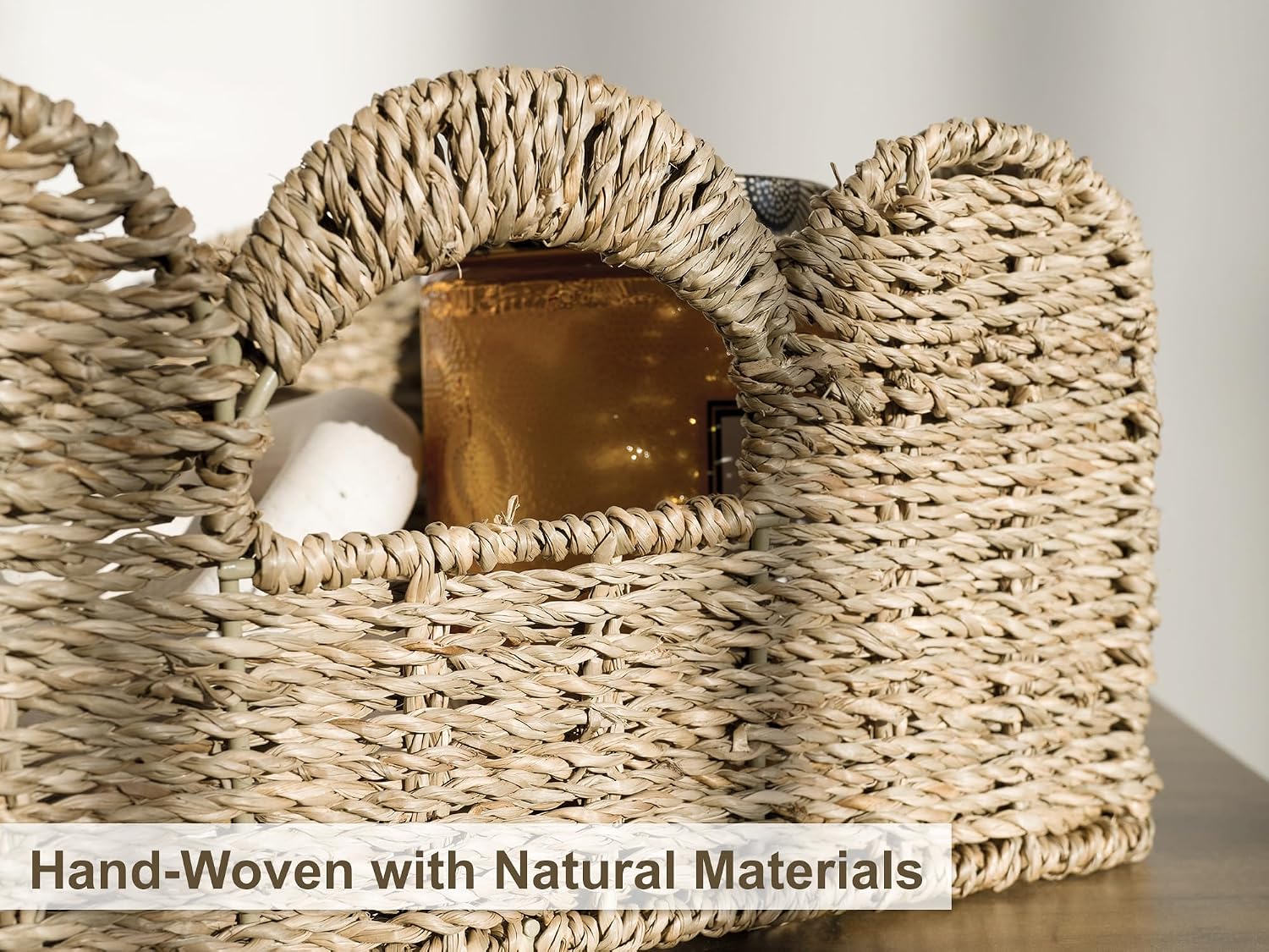 Scalloped Seagrass Baskets 2 Pack Home Storage Decor