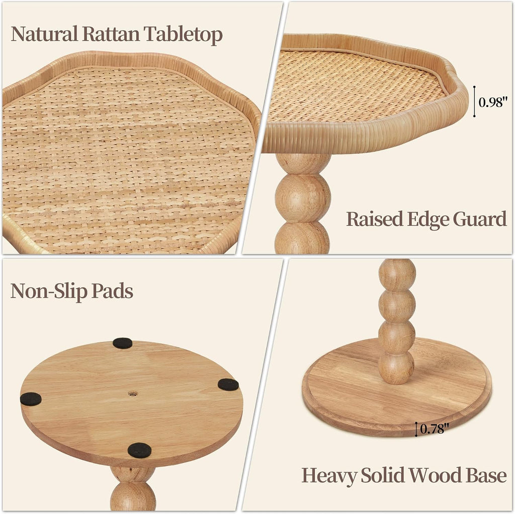 Rattan Flower Wooden Side Table