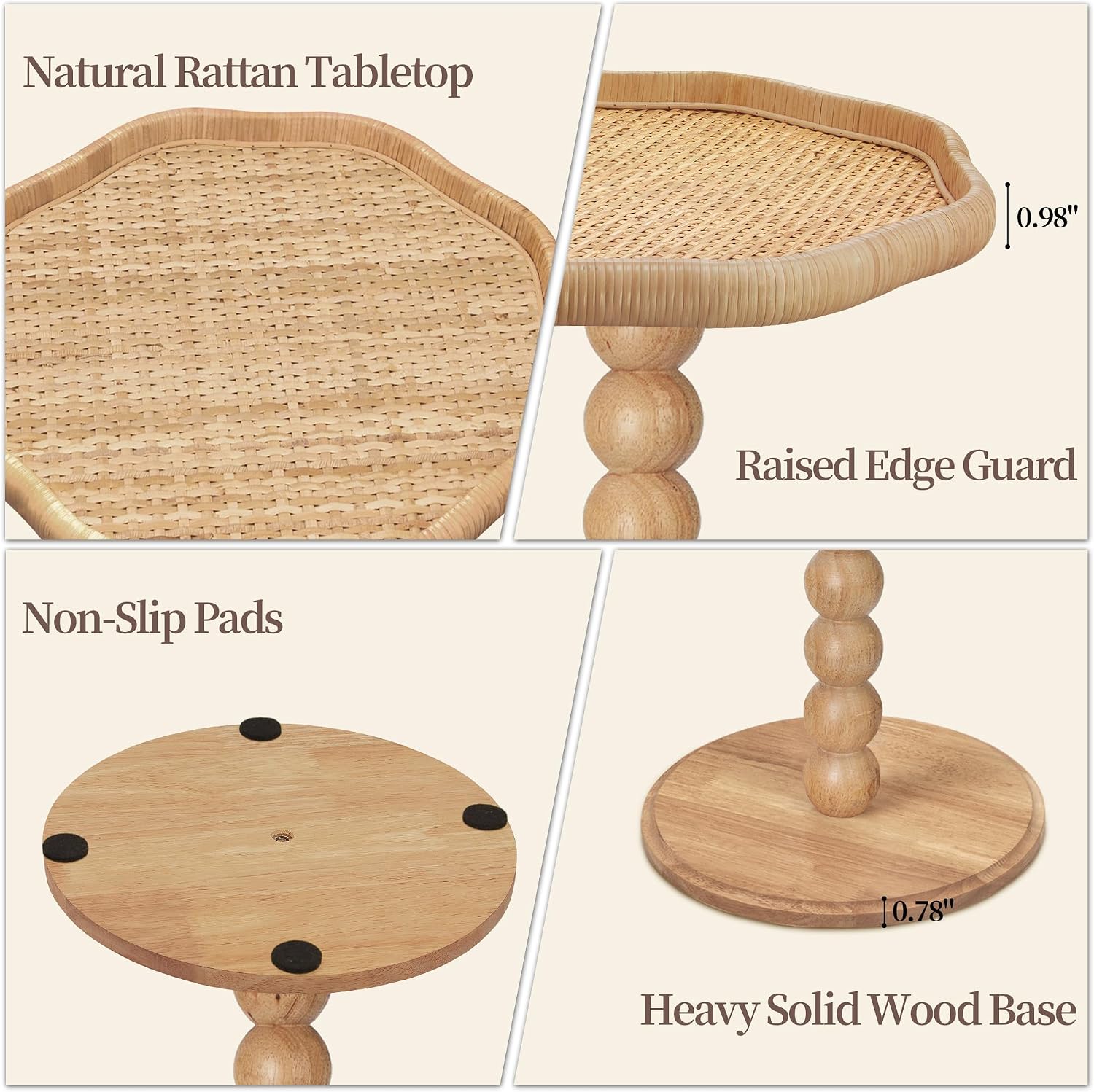 Rattan Flower Wooden Side Table