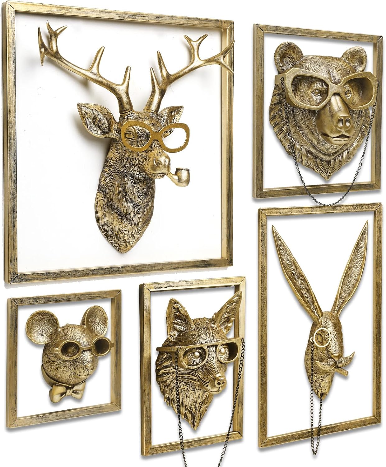Gold Animal Head Wall Sculpture Set