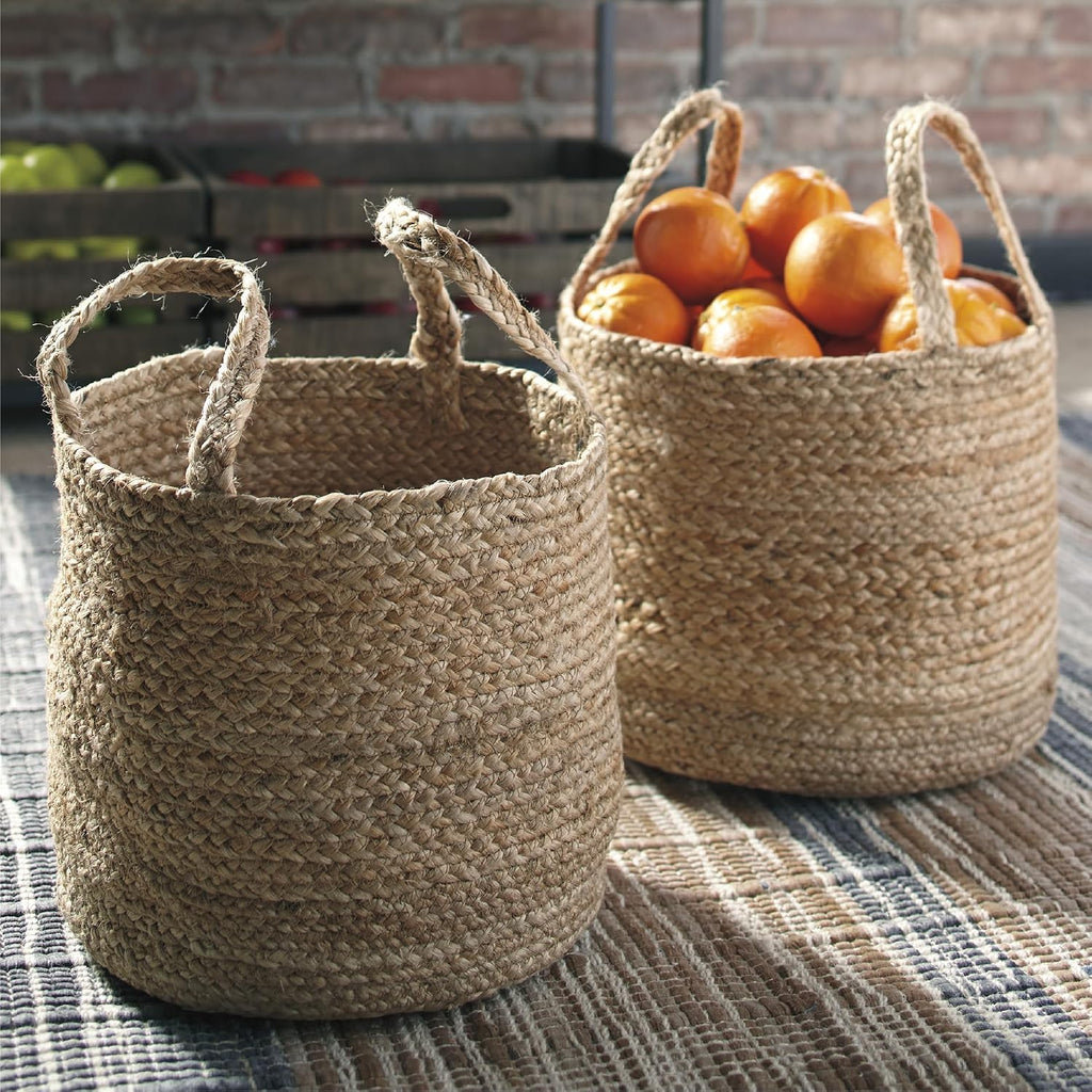 Brown Braided Jute Baskets 2 Pack Rustic Storage Organizers