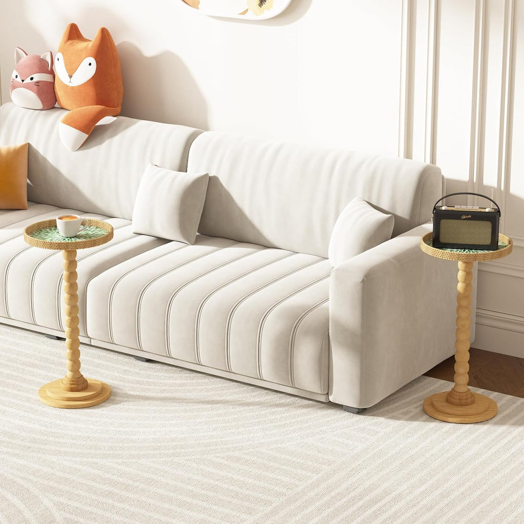Pearl Inlay Rattan Round Side Table