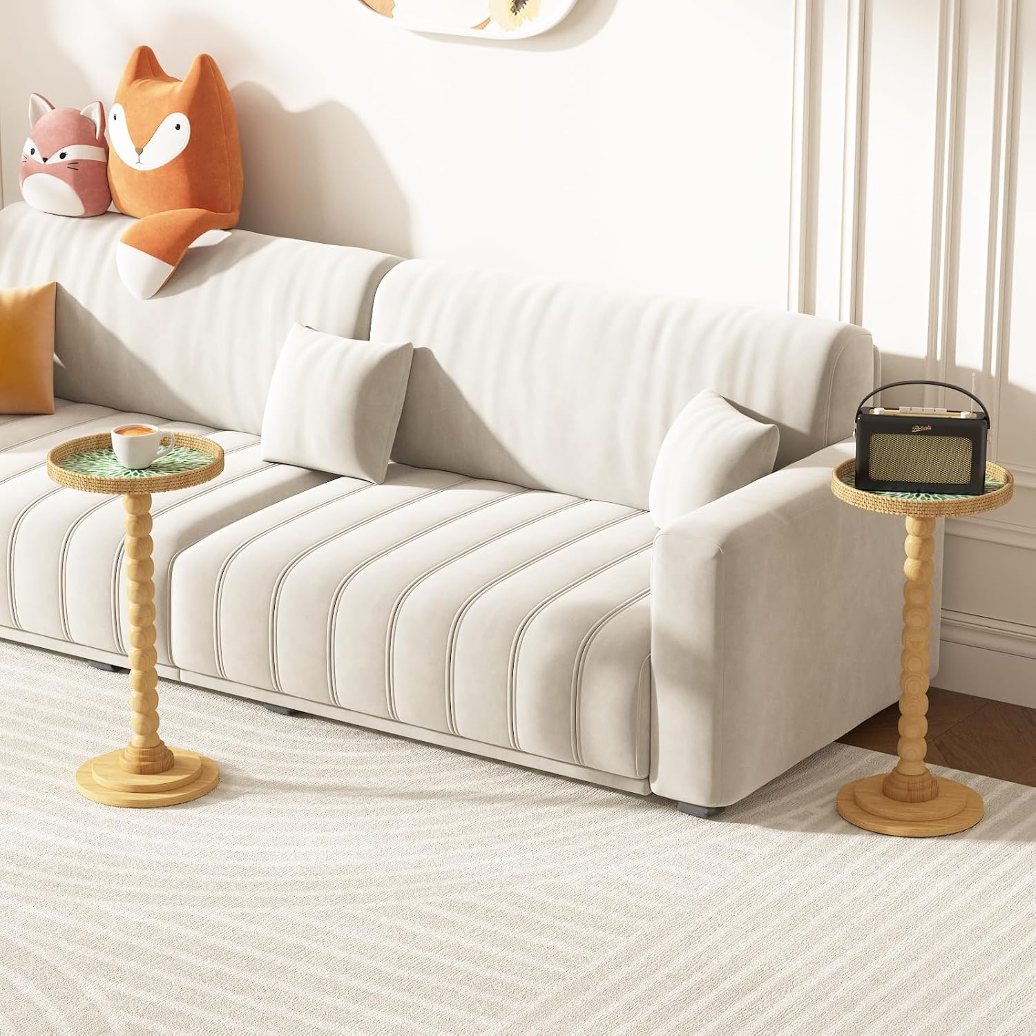 Pearl Inlay Rattan Round Side Table