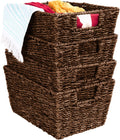 Brown Handwoven Seagrass Baskets 4 Pack Storage Totes