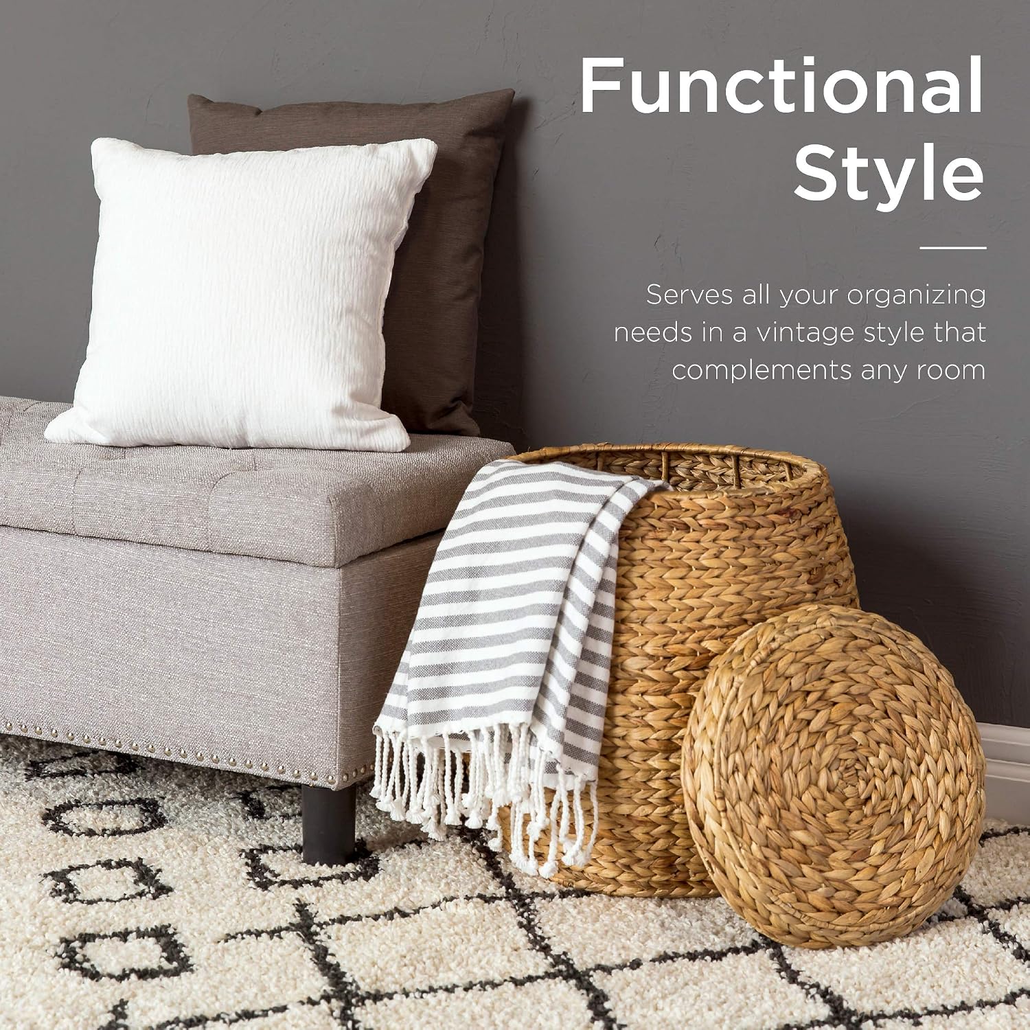 Natural Handwoven Hyacinth Lidded Storage Organizer