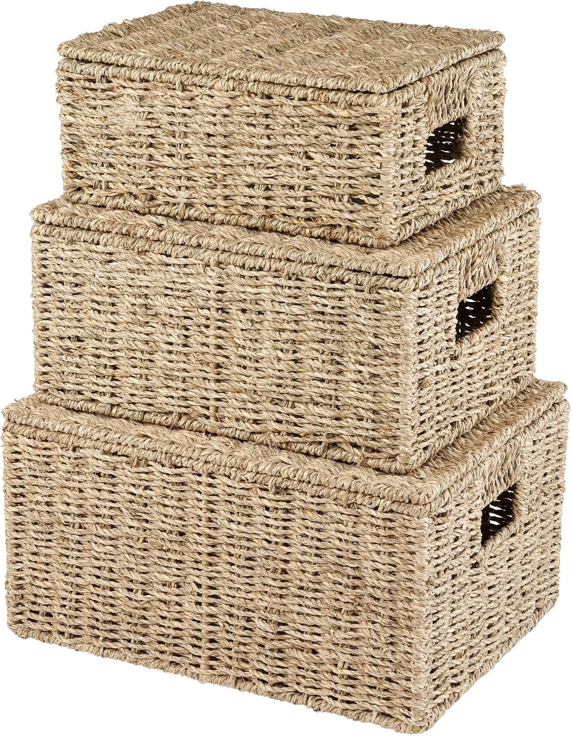 Lidded Seagrass Baskets 3 Pack Home Storage Organizers