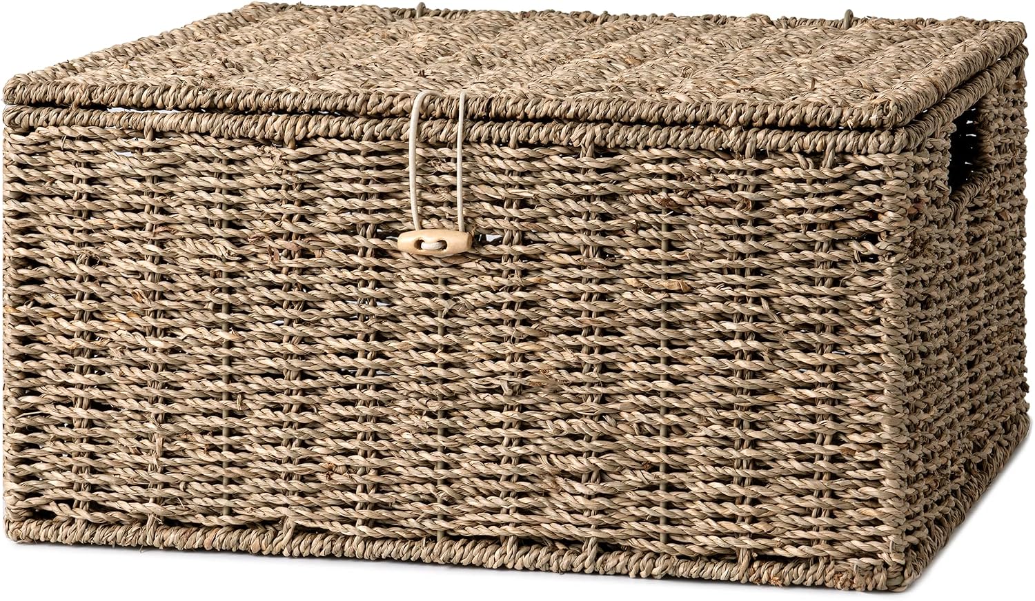 Lidded Seagrass Baskets Handles Shelf Storage Organizer