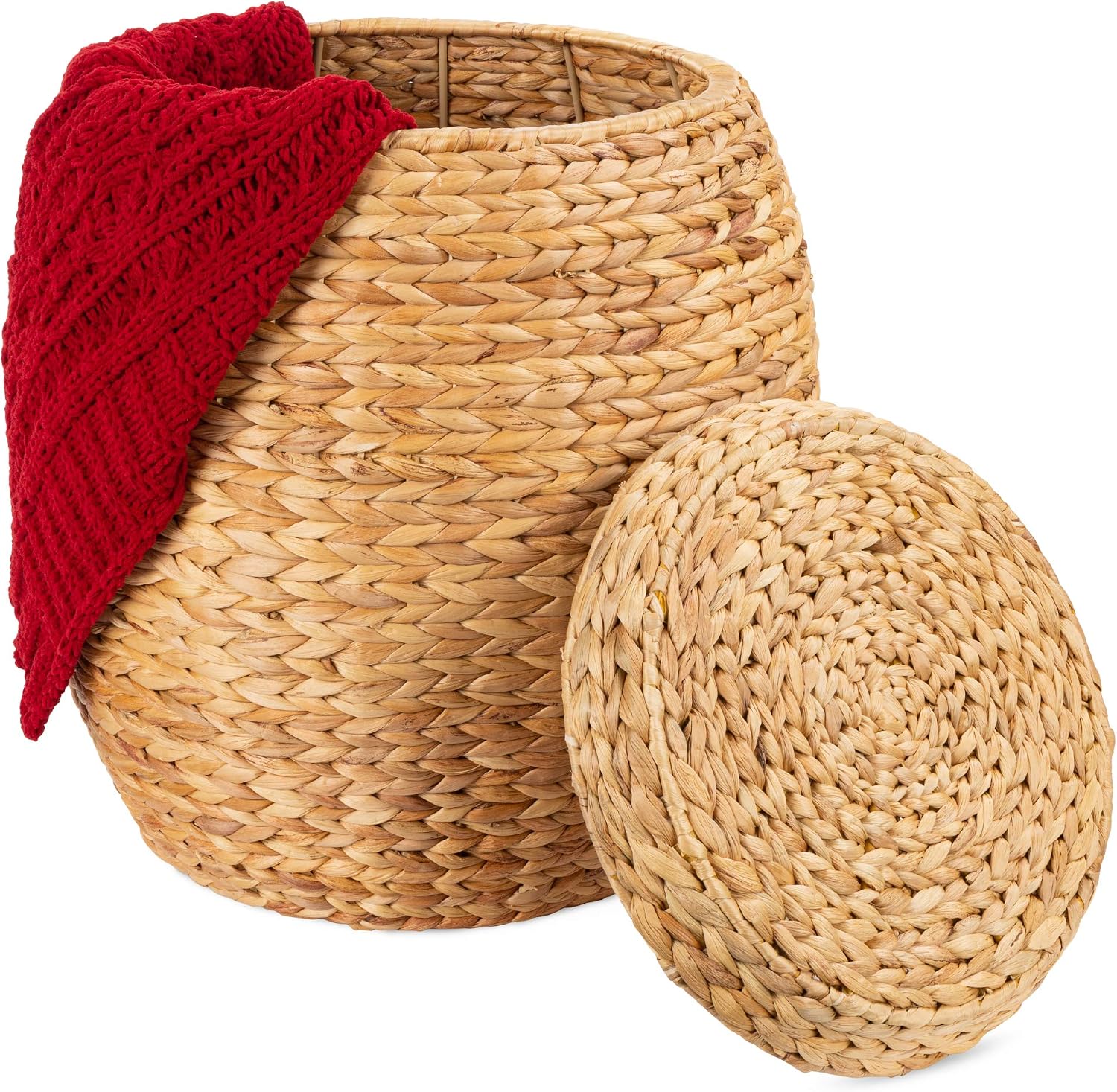 Natural Handwoven Hyacinth Lidded Storage Organizer