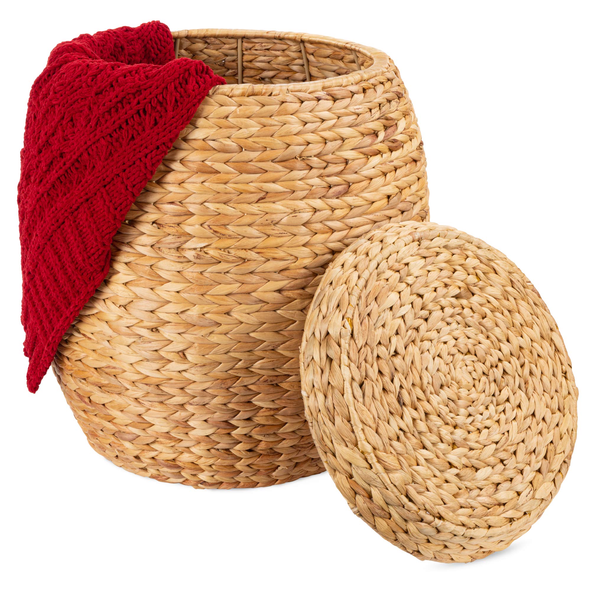 Natural Handwoven Hyacinth Lidded Storage Organizer