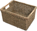 Natural Seagrass Bin Wooden Handles Shelf Storage Basket