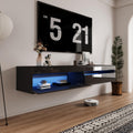 Floating LED TV Stand Power Outlet Wood Console