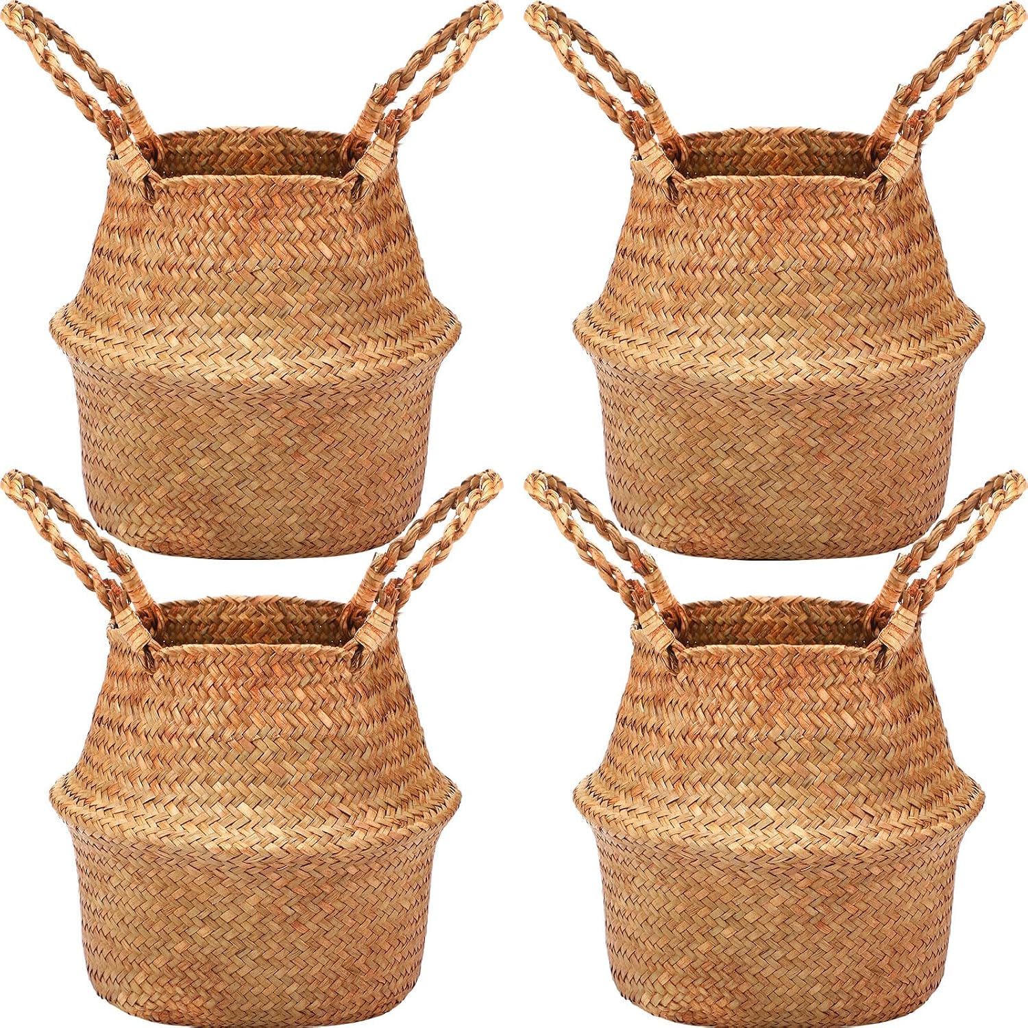 Natural Boho Belly Baskets 4 Pack Indoor Plant Planters